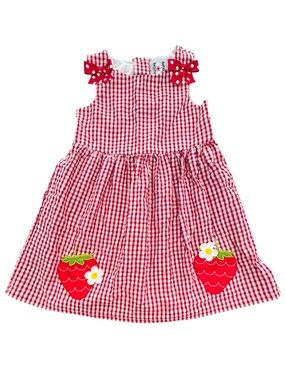 Counting Daisies Girl's 4T Red/White Check Seersucker Sleeveless Dress